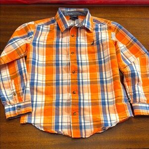 Nautica Orange and Blue Plaid Kids Shirt